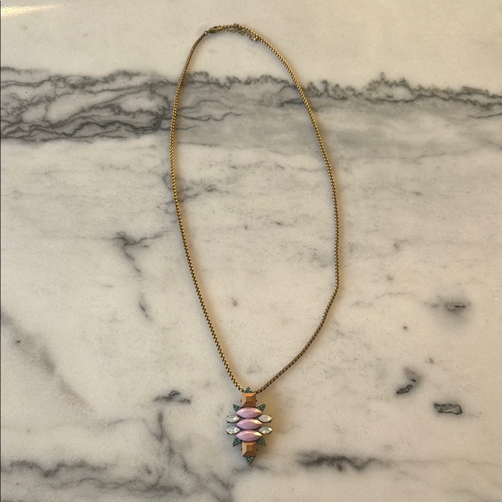 Chic Gold Necklace with Pink and Blue Accents